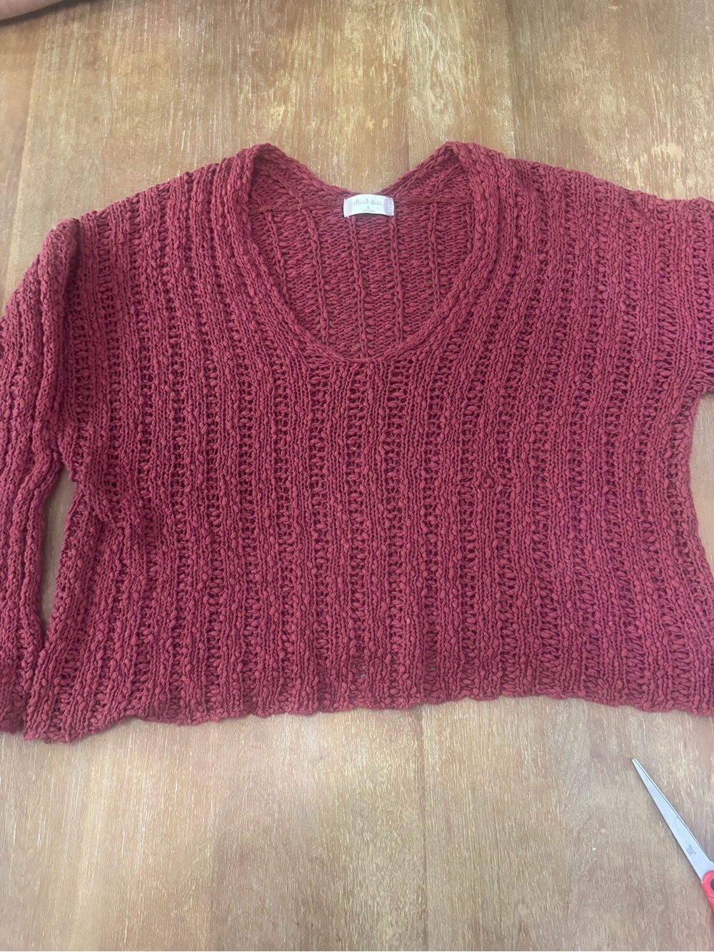 Altar'd State Cropped V-Neck Knit Sweater - Deep Rust